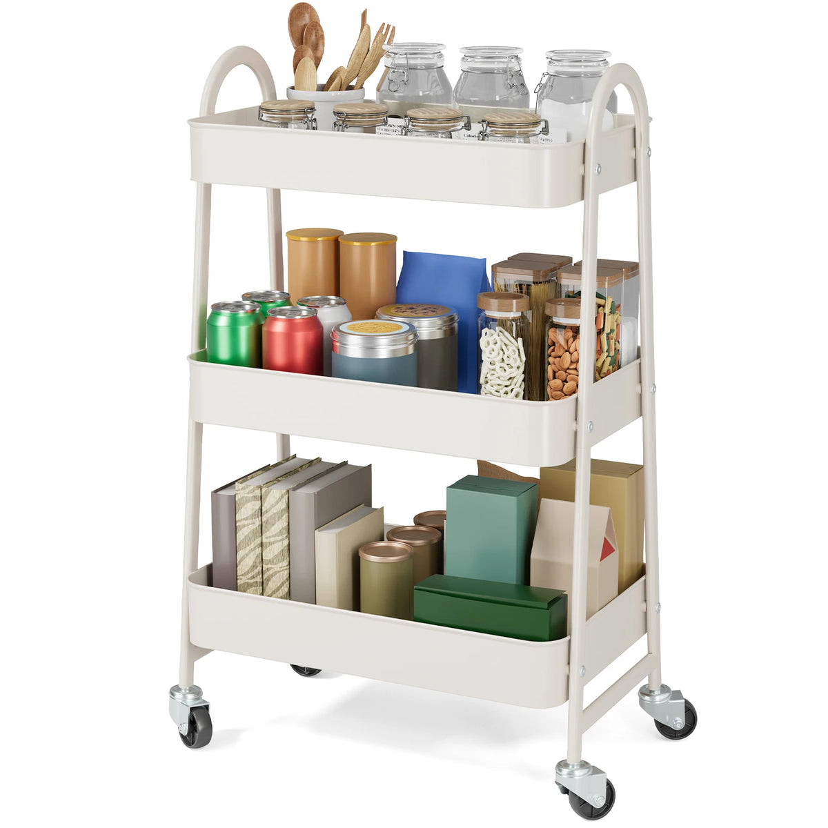 JHK Metal Rolling Storage Cart With Lockable Wheels