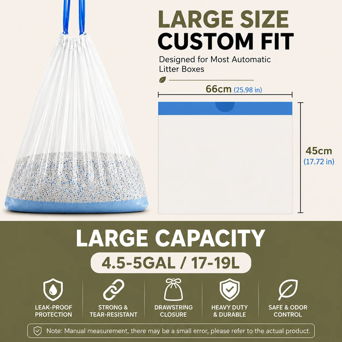 Automatic Cat Litter Box Liners With Convenient Drawstring Waste Bags