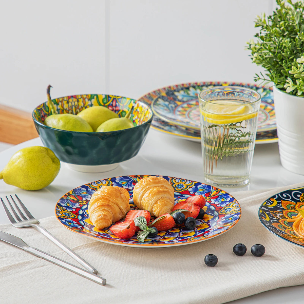 MALACASA Bohemian Ceramic Dinnerware Set Stoneware Tableware for Home