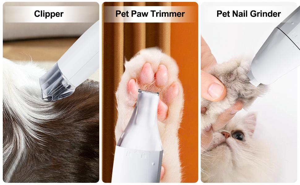 Dog Grooming Vacuum Kit With Deshedding Brush And Paw Trimmer