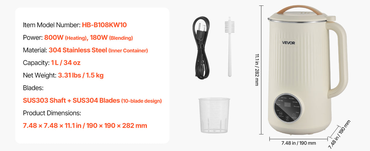 VEVOR 8-in-1 Nut Milk Maker for Soy and Oat Milk