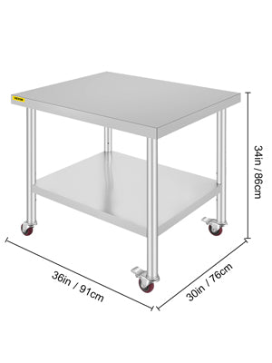 SucceBuy Stainless Steel Prep Table With Shelf Casters And Backsplash
