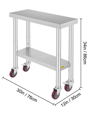 SucceBuy Stainless Steel Prep Table With Shelf Casters And Backsplash