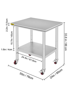 SucceBuy Stainless Steel Prep Table With Shelf Casters And Backsplash