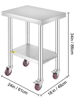 SucceBuy Stainless Steel Prep Table With Shelf Casters And Backsplash