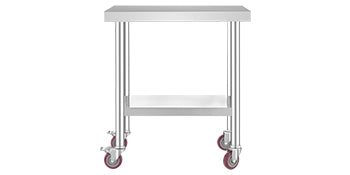 SucceBuy Stainless Steel Prep Table With Shelf Casters And Backsplash