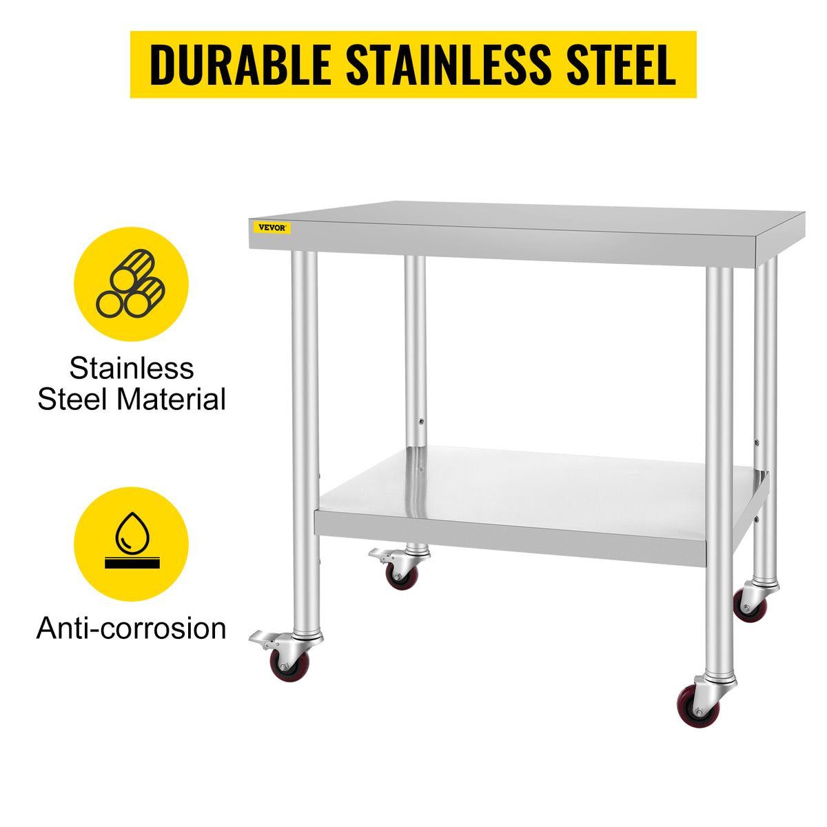 SucceBuy Stainless Steel Prep Table With Shelf Casters And Backsplash