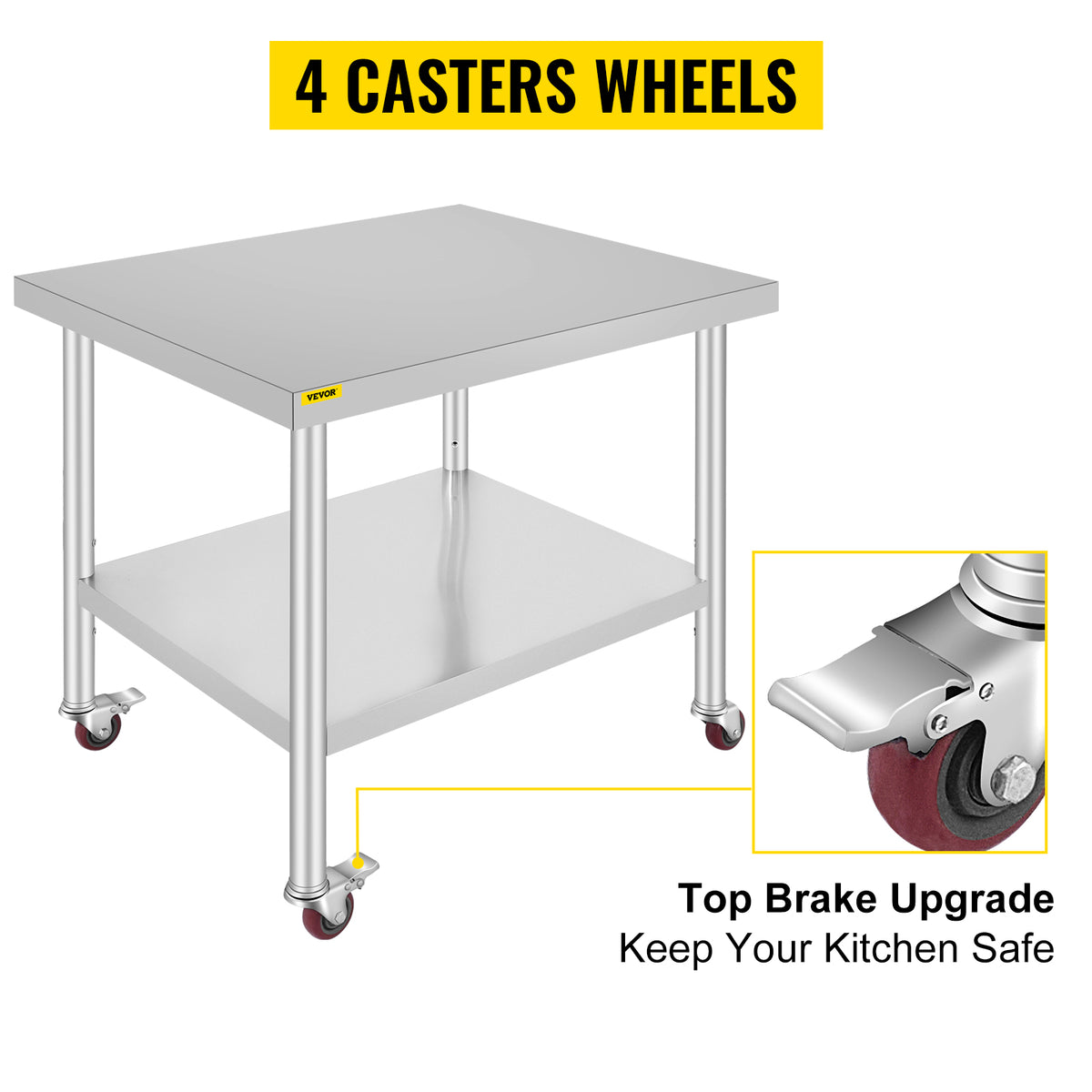 SucceBuy Stainless Steel Prep Table With Shelf Casters And Backsplash