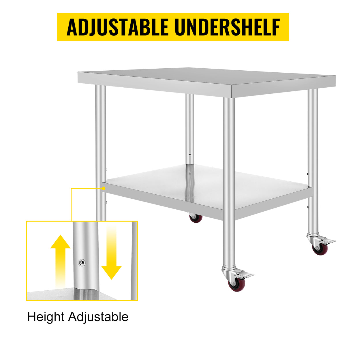 SucceBuy Stainless Steel Prep Table With Shelf Casters And Backsplash