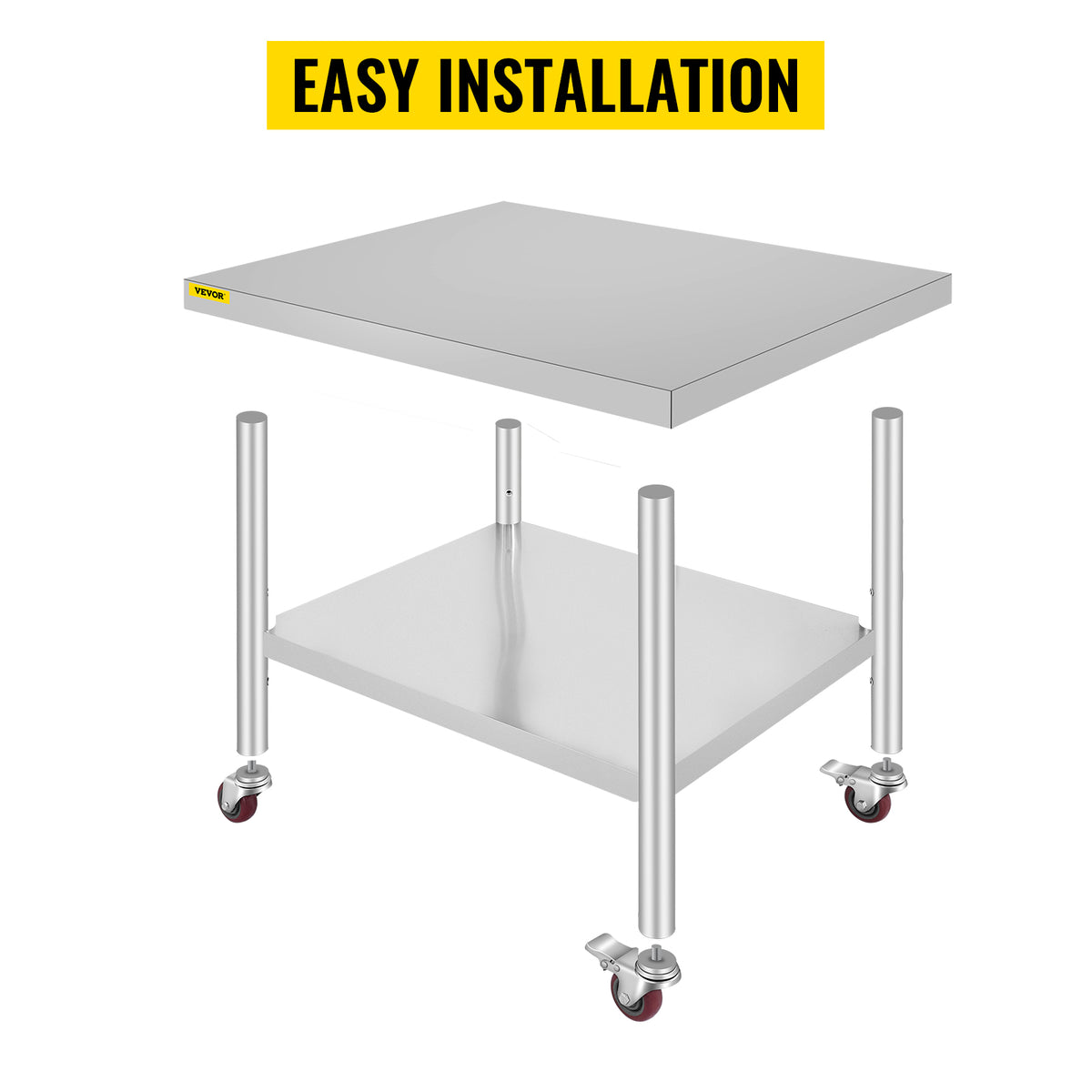 SucceBuy Stainless Steel Prep Table With Shelf Casters And Backsplash